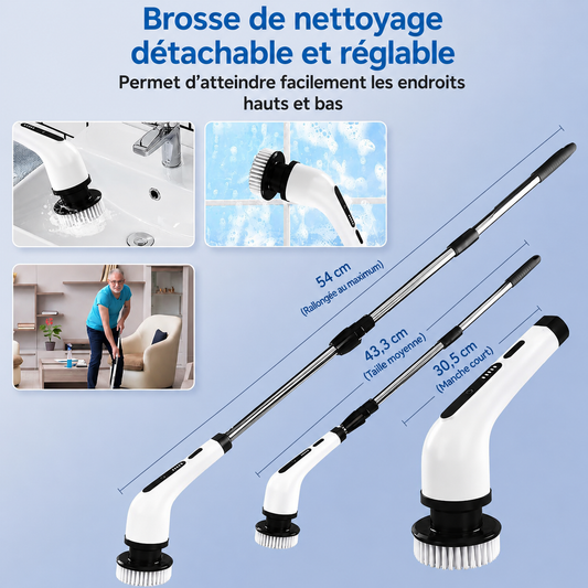 Brosse de Nettoyage Électrique Sans Fil – 8 Têtes & Manche Télescopique