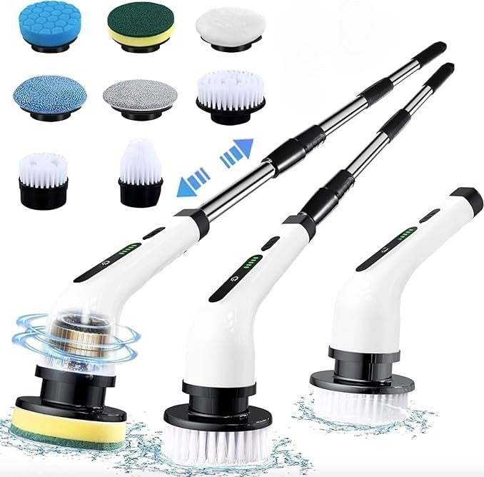 Brosse de Nettoyage Électrique Sans Fil – 8 Têtes & Manche Télescopique