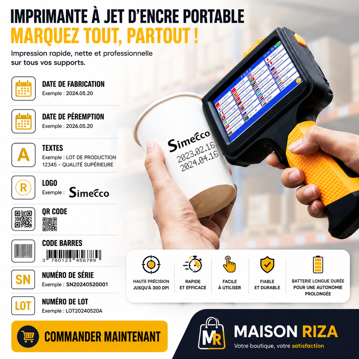 IMPRIMANTE À JET D'ENCRE SUR TOUS SUPPORTS MULTIFONCTION 6 EN 1, HAUTEUR D’IMPRESSION 12,7MM