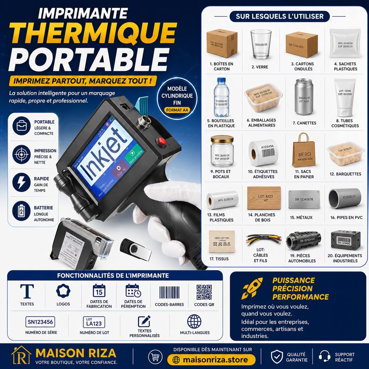 IMPRIMANTE À JET D'ENCRE SUR TOUS SUPPORTS MULTIFONCTION 6 EN 1, HAUTEUR D’IMPRESSION 12,7MM